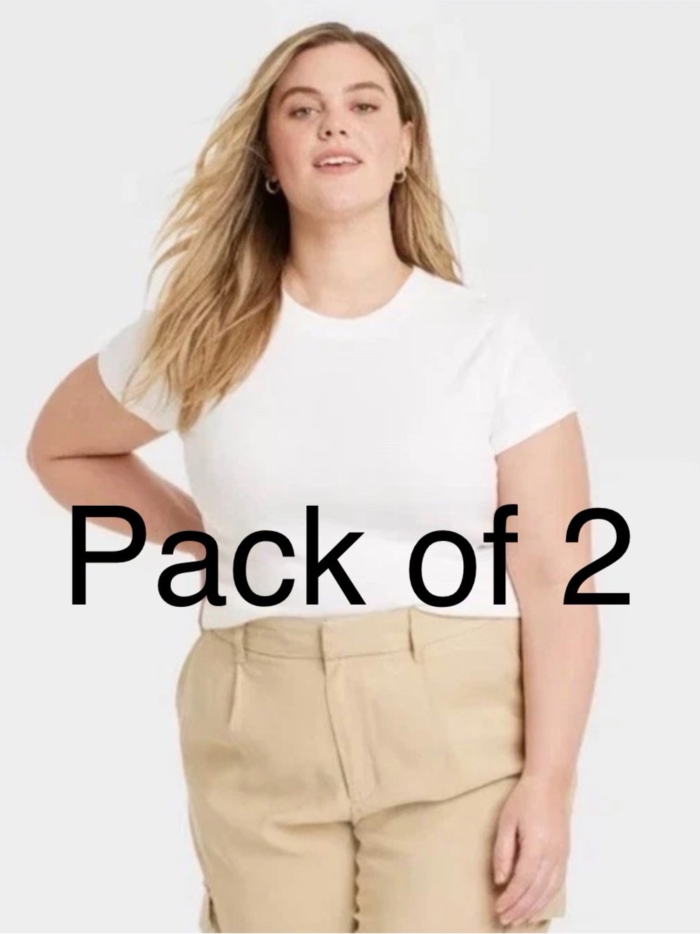 A New Day Womens XXL Classic White Ribbed Crewneck Tee - Pack of 2